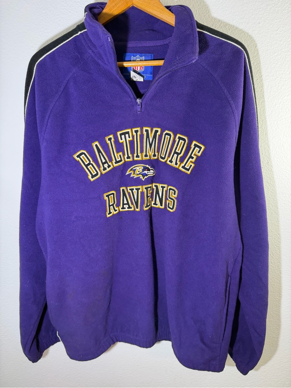 Reebok Baltimore Ravens Mens Purple Quarter Zip Fleece Sweater Medium NFL
